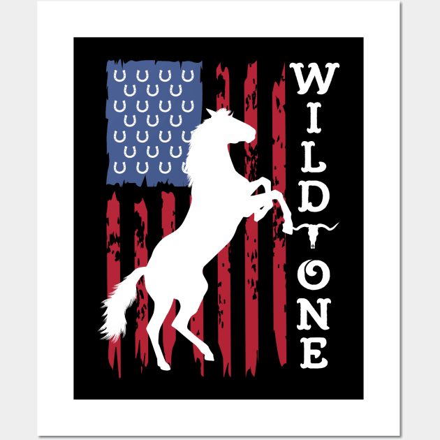 Wild One Horse Lover American Flag Vintage Distressed Wall Art by DetourShirts